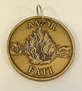 Authentic Vtg Medallion Pendant Necklace Amor Fati Gold Plated 1 1/2" 🌺🌺