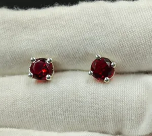 Authentic 1.5ct Red Cubic Zirconia Round Shape Stud For Men's 14k White Gold Plated Silver