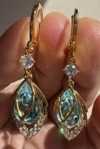 Authentic Ethereal Foliage: 18k Gold-Plated Aqua Leaf Talismans