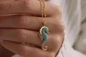 Authentic The Azure Tide Talisman: 14k Gold-Plated Seahorse Pendant