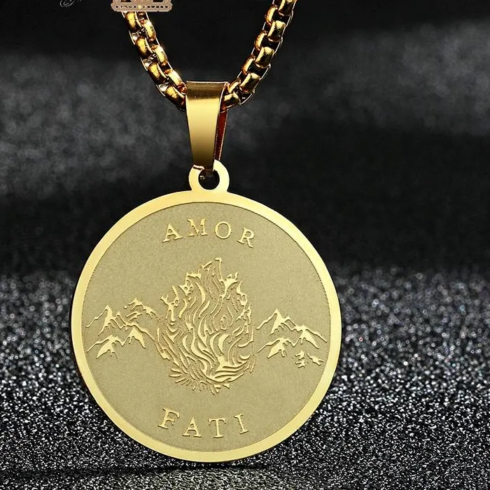 Authentic QIMING Amor Fati Pendant Necklace For Women Men Medallion Philosophy Memento Mori Stoic Necklaces