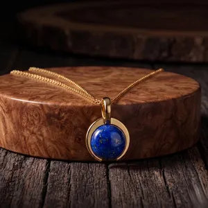 Authentic Gold Plated Pendant Lapis Lazuli Gemstone Minimalist Pendant For Women