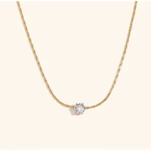 Authentic 14k Gold Plated Solitaire Diamond CZ Necklace Women Minimalist Dainty Pendant