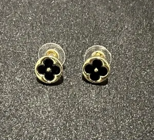 Authentic Elegant Black Clover Stud Earrings – Gold Plated, Minimalist Chic.