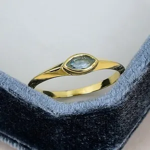 Authentic Blue Topaz Marquise Ring 18K Gold Plated Minimalist December Birthstone Ring