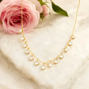 Authentic 925 Sterling Silver CZ Teardrop Dangle Necklace Gold Plated Minimalist