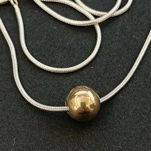 Authentic Minimalist Gold Plated Bead Necklace Sterling Silver Modern Two Tone Dainty