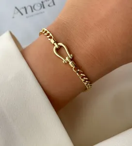 Authentic Gold Plated Cuban Link Bracelet: Minimalist Buckle Design