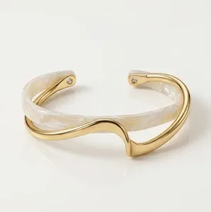 Authentic The Golden Horizon Open Bangle - Resin and Radiant Gold Sacred Geometry Cuff
