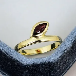 Authentic Garnet Ring 18K Gold Plated 4x8mm Marquise Gemstone Minimalist Solitaire Ring