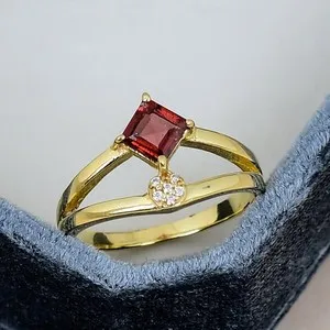 Authentic Garnet Square Ring 18K Gold Plated Minimalist January Birthstone Ring for Her