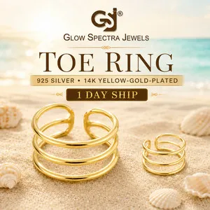 Authentic Sterling Silver Trio Band Toe Ring Minimalist Adjustable 14k Yellow Gold Plated