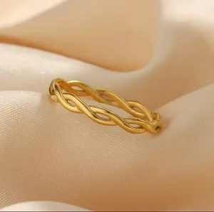 Authentic Minimalist Braided Twisted Thin Gold Ring – 18K Gold Plated
