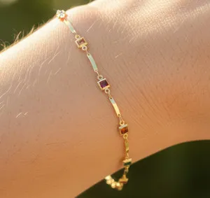 Authentic Minimalist Gold Plated Bracelet Color Stone Delicate Chain Bracelet For Women