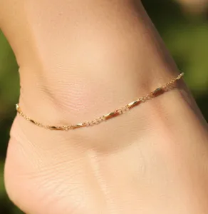 Authentic Elegant 18K Gold Plated Minimalist Chain Anklet Dainty Gold Tone Adjustable