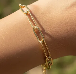 Authentic Minimalist Gold Plated Layered Bracelet | Paperclip Designer Chain Jewelry