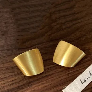 Authentic Matte Brushed Gold Plated Earrings Minimalist Curved Geometric Statement Studs