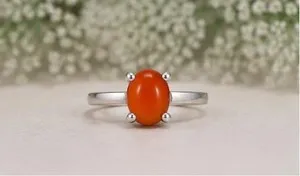 Authentic Handmade Carnelian Oval Ring 925 Sterling Silver Minimalist Gemstone Band