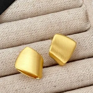 Authentic Elegant Minimalist Square Brushed Gold-plated Stud Earrings