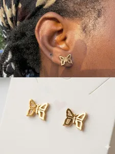 Authentic Minimalist 18K Gold Plated Hollow Butterfly Stud earrings Cutout