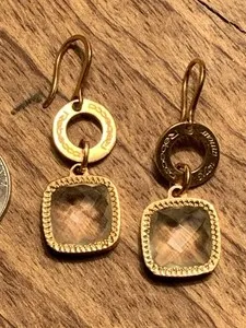 Authentic Sacred Square Prism Dangle – Gold‑Plated Crystal Earrings of Radiant Harmony