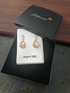 Authentic Amor Sterling Silver Earrings (Rose Gold plated, Zirconia)