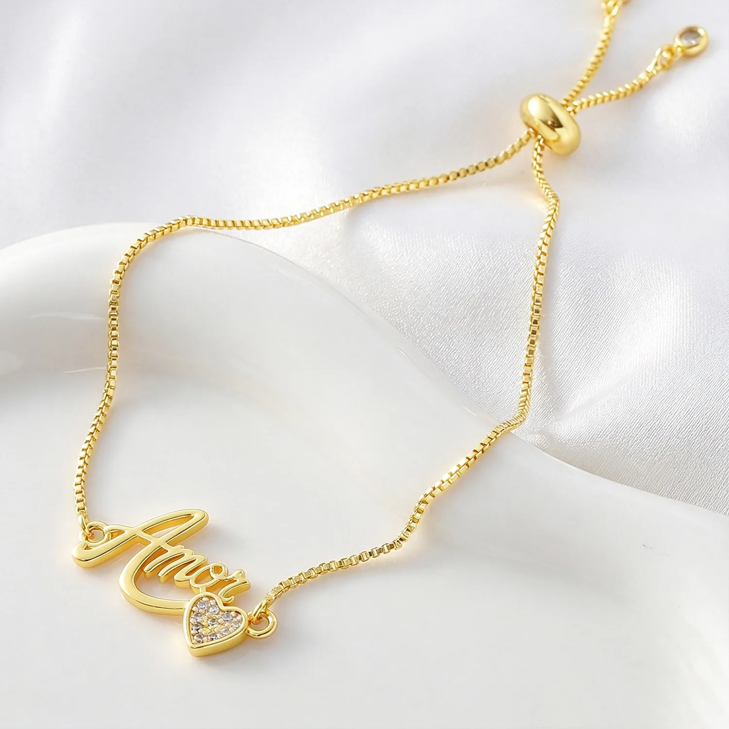 Authentic SUNSLL Simple Gold Plated Zircon Inlay Letter Amor Love Pulling Bracelet For Women Men Daily Party Jewelry