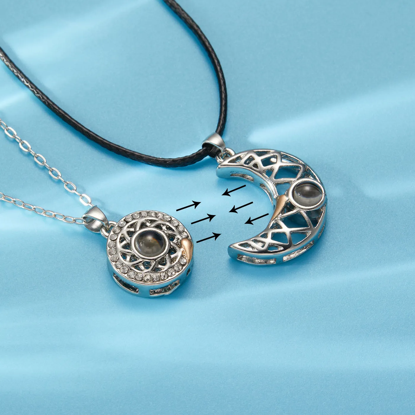 Authentic Romantic Magnetic Sun Moon Couple Matching Necklace 100 Languages I Love You Projection Pendant Confession Necklace Jewelry