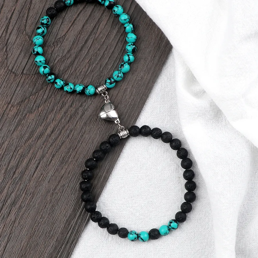 Authentic Eternal Resonance Dual Heart Magnetic Talisman - Sacred Malachite and Tiger Eye Couple Bangles
