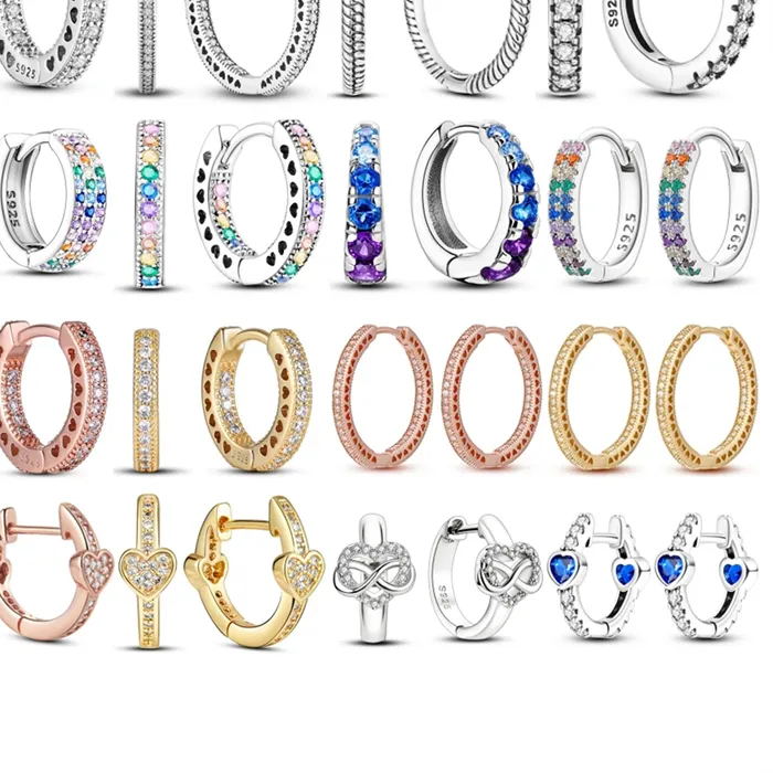 Authentic 49 Choices Real 925 Sterling Silver Heart Hoop Earrings Cz Infinity Love Golden Earrings Jewelry