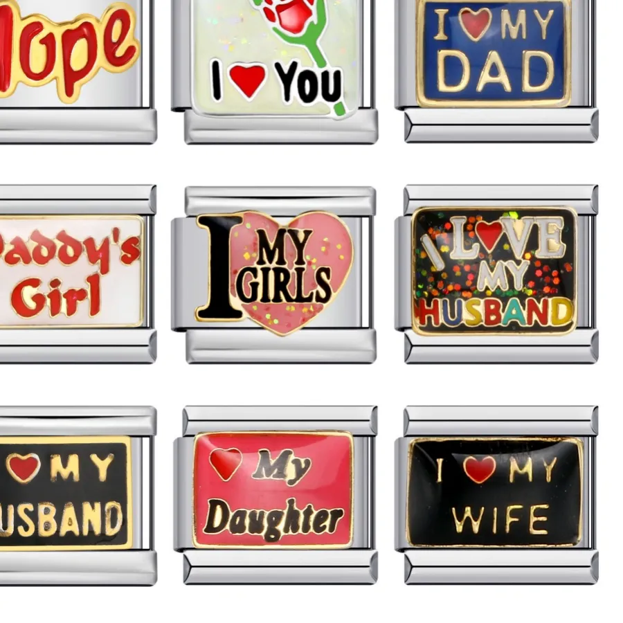 Authentic Design Warm Family Relationship Words Charms Italian Links Fit 9mm Beads Making Jewelry DIY Bracelet Accessories