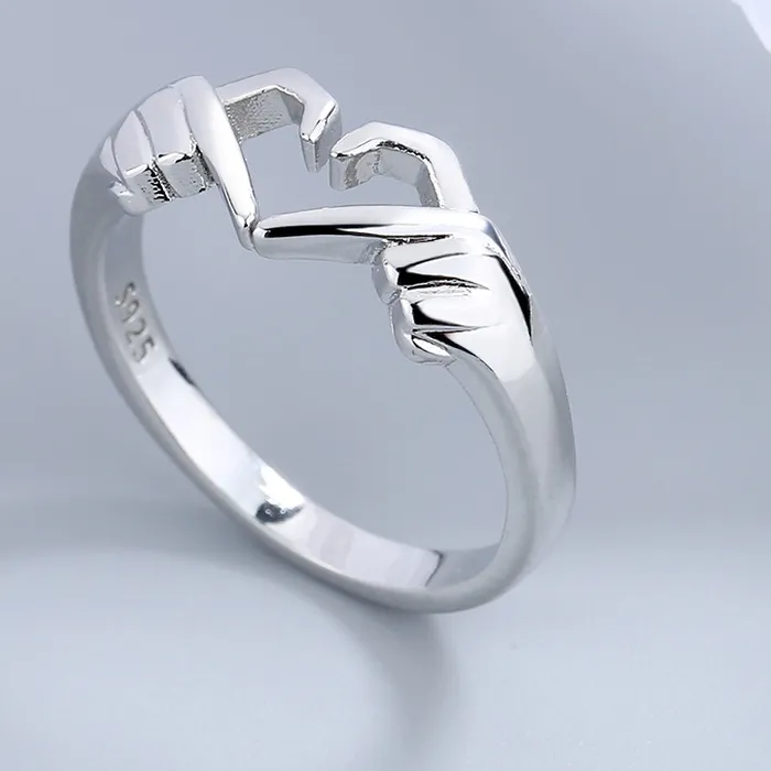 Authentic Romantic Love Hand with Heart Shaped Ring Creative Couple Silver Color Adjustable Open Rings Personality Party Jewelry