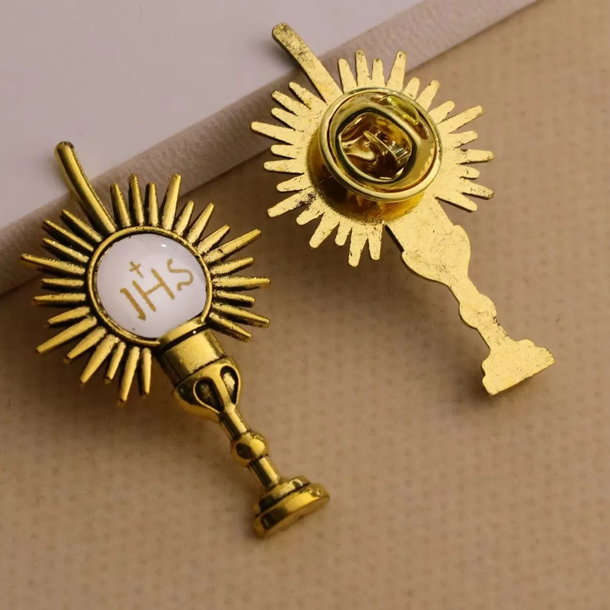 Authentic Celestial Chalice Cross Brooches: Sacred Grail Lapel Pins