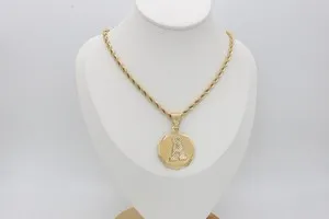Authentic Gold Initial Necklace, 5mm Rope Chain, 30mm Initial Pendant, 14k Gold Plated