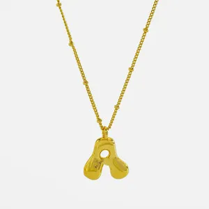 Authentic 14K Gold Plated Initial A Pendant Necklace Gold Tone Cable Chain Women