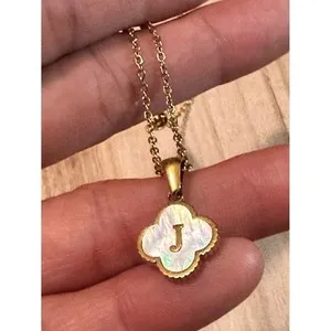 Authentic Gold Plated 18k Initial J Mother Of Pearl Pendant 18" Necklace