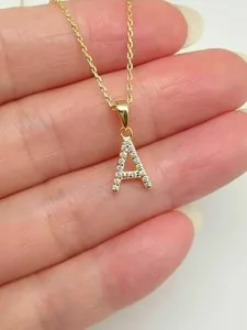 Authentic 1.50Ct Round Simulated Diamond Initial Letter "A" Pendant Chain 14k Gold Plated