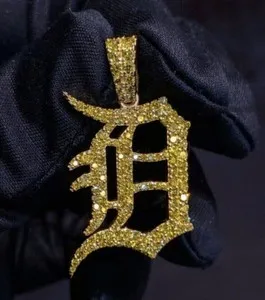 Authentic Simulated Diamond Initial D Letter Old English Men Pendant 14KYellow Gold Plated