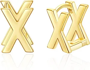 Authentic Initial Stud Earrings for Women, 14K Gold Plated Hypoallergenic Letter Earring,