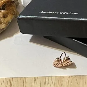 Authentic E- 57 Dainty GOLD PLATED SILVER Initial ‘E’ Heart Stud Earrings