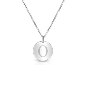 Authentic 18k White Gold Plated Round Disc Letter Alphabet A-Z Initial Pendant Necklace