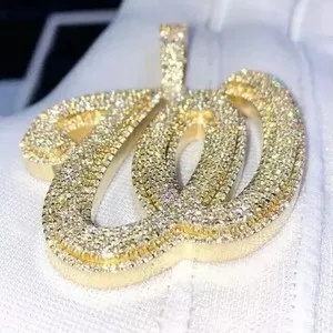 Authentic 3Ct Round Cut Moissanite Custom Initial W Letter Pendant 14K Yellow Gold Plated