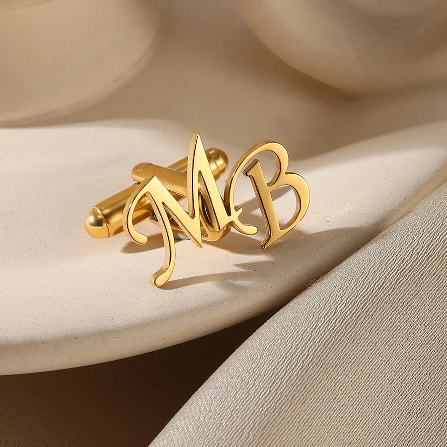 Authentic Customized Initial Letter Cufflinks Gold Color Name Cufflinks Groom Shirt Wear Jewelry