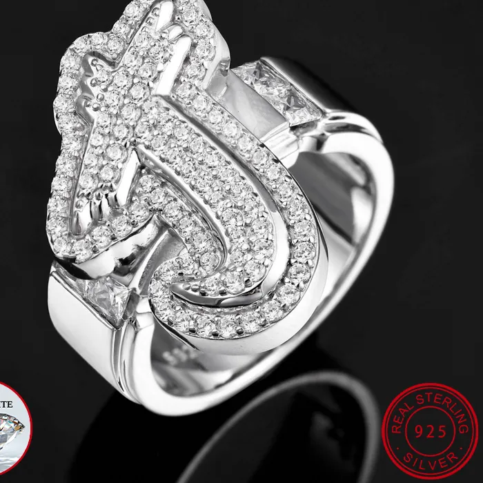 Authentic TUHE Iced Out Moissanite Custom Letter Ring 925 Silver Personalized Initial Bling Ring For Men Hip Hop Jewelry