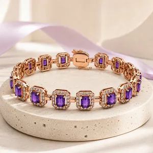 Authentic Celestial Crown Octagon Amethyst and Rose Gilded Talisman Bracelet