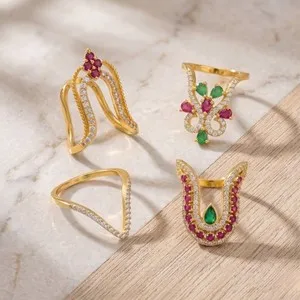 Authentic Gold Plated CZ Vanki Ring Set: Indian Style Rings