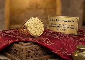 Authentic Style 1-Ottoman Tughra Coin Ring Souvenir Replica - Gold Plated