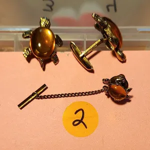 Authentic Men's Gold Plated Turtle Cufflinks Pair, Chain Link Style, Animals & Insects