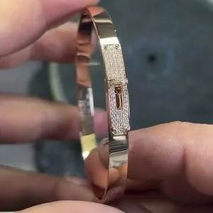 Authentic 0.50ctw Round Moissanite Unique Style 8" Bracelet Bangle 14K Yellow Gold Plated