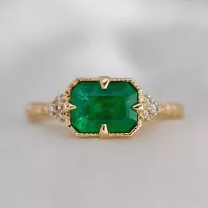 Authentic The Verdant Sovereign - Art Deco Emerald and Diamond Sacred Geometry Ring in 14K Gold Plated